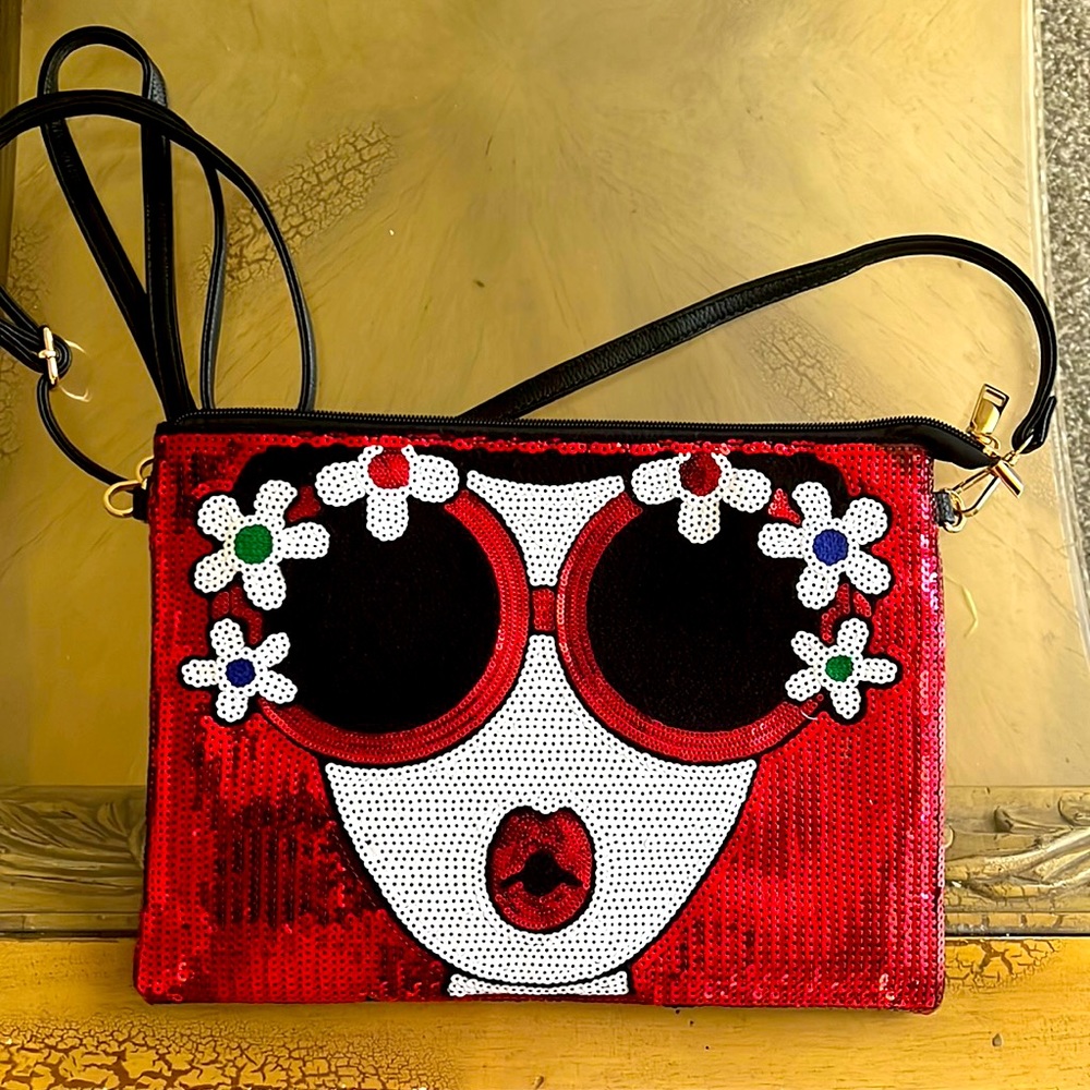 Red Sequined Oversized Clutch